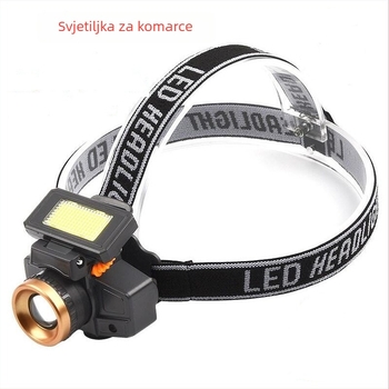 Čelna LED svjetiljka s baterijom 1200 mAh, 4,2V, izvor svjetla: žarulja + LED, 360° rotacija, ručna generacija energije