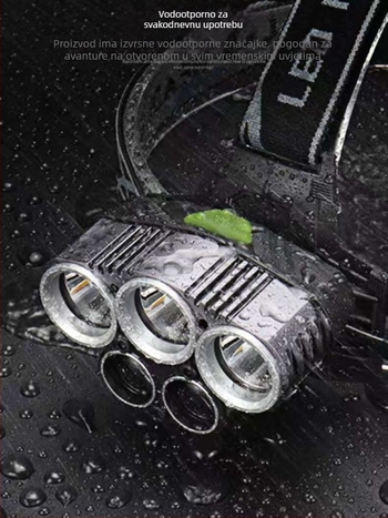 Čelna LED lampa USB punjiva, LED T6, doseg 500 m, trajanje 4–8 h, težina 200 g