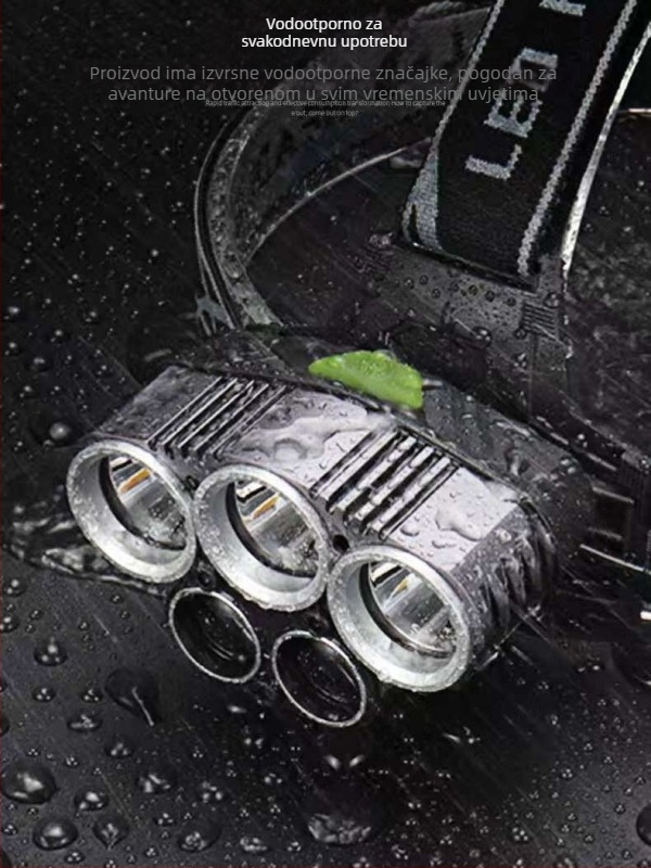 Čelna LED lampa USB punjiva, LED T6, doseg 500 m, trajanje 4–8 h, težina 200 g