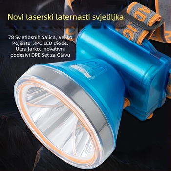 LED čelna svjetiljka za ribolov i kampiranje – dugi domet, 150–300W, baterija 5000–7500mAh, LED izvor, ABS kućište, punjiva, uključuje punjač
