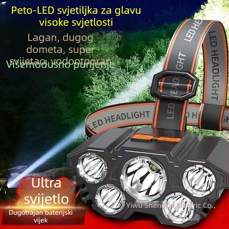 LED čelna lampa, punjiva, vodootporna, domet 100 m, trajanje rada 3 sata, nosiva na glavi
