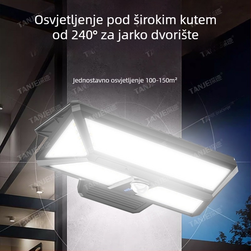 Vanjska LED svjetiljka na solarnu energiju s klipom, daljinsko upravljanje, senzor pokreta, 360° rotacija, 25W