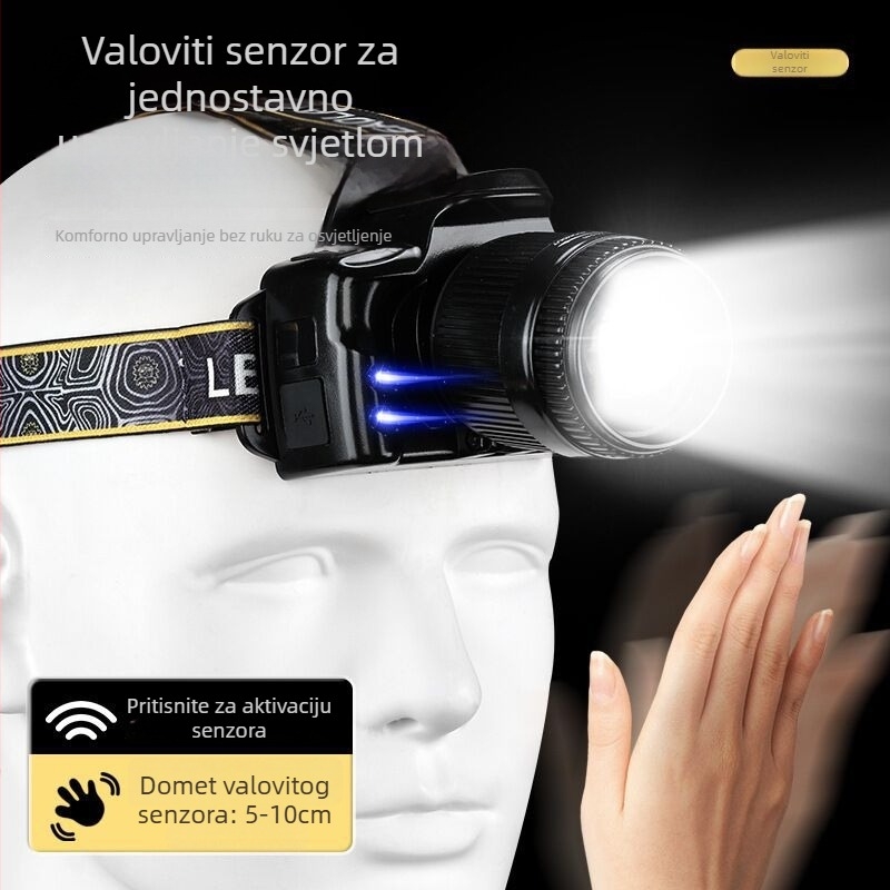 Punljiva čelna LED svjetiljka s laserom, 4600mAh baterija, 20W, domet 500m+, 360° okret, ABS kućište