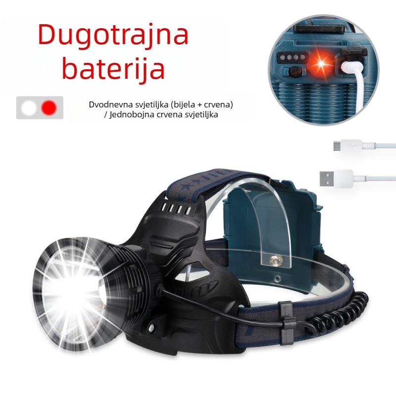 Skywolfeye Čelna lampa, 3×18650 baterije, 30W LED, aluminijsko kućište, uključen punjač, domet >500 m