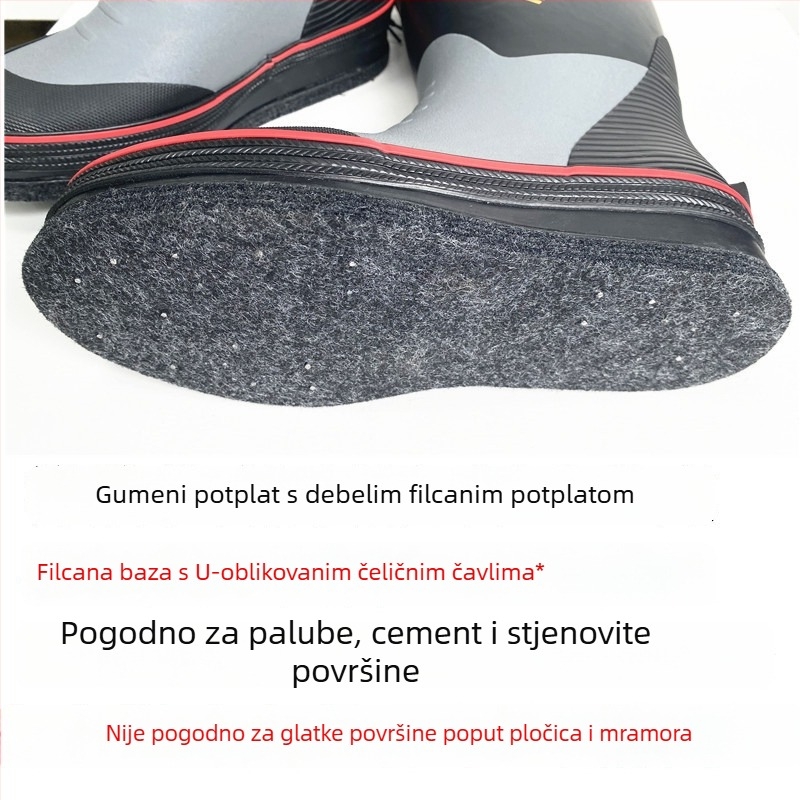 Muške gumene čizme za kišu s čeličnim šiljcima, visokim vratom, s feltnom podstavom, za ribolov i hodanje kroz vodu — vanjska višenamjenska obuća