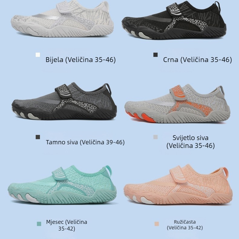 Vodene cipele s pet prstiju — protusklizne, prozračne, brzo sušeće, s Velcro zatvaračem