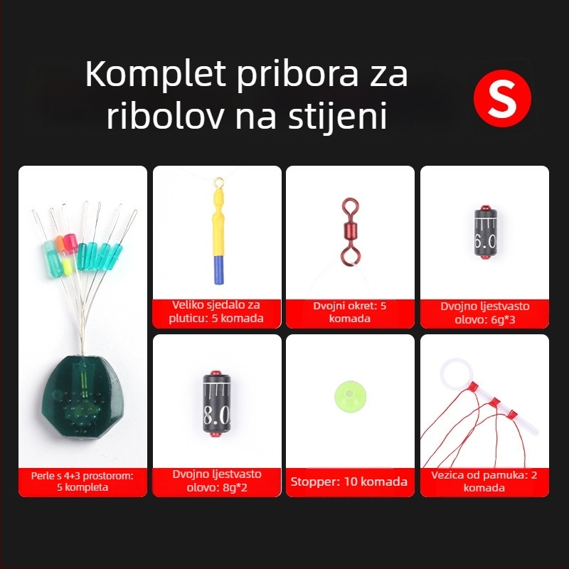 Set plutajućih plutača za ribolov na stijenama — s linijom i zaustavljačima za perli — materijal: silikonske space beads