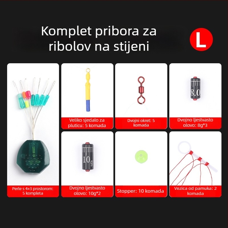 Set plutajućih plutača za ribolov na stijenama — s linijom i zaustavljačima za perli — materijal: silikonske space beads