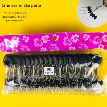 Set od 100 crnih Space Beads, maslinskog oblika i ravno cilindričnog oblika – ribolovni dodaci