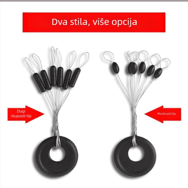 Set od 100 crnih Space Beads, maslinskog oblika i ravno cilindričnog oblika – ribolovni dodaci