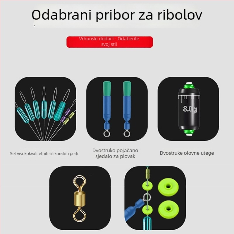 Set plutajućeg rig-a za obalni ribolov s perlama i dodacima za čvorove od pamuka