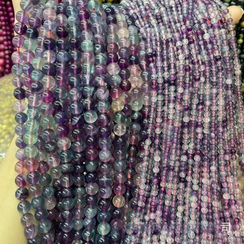 Labave kristalne perle od kristala — Višebojni fluorit, okrugle, polirane; lagani luksuzni stil za modu svakodnevnog putovanja