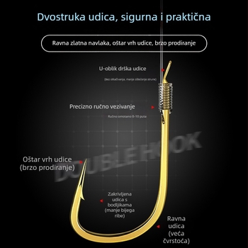 Set glavne ribolovne linije s fiksnim plovkom bez podešavanja, zlatni umetak, dvostruka udica, potpuno složen i spreman za upotrebu