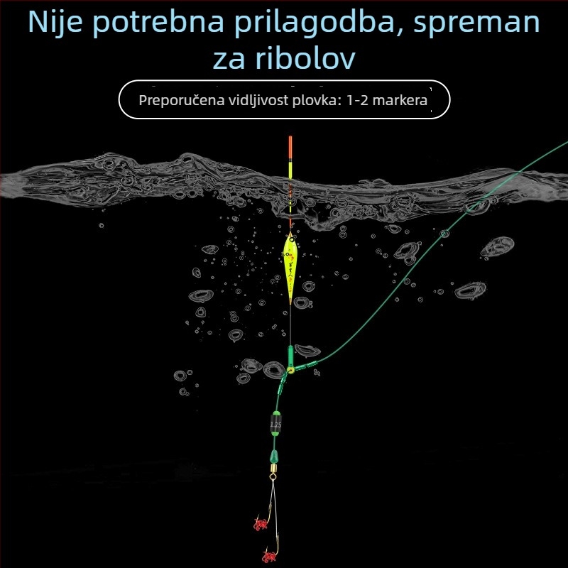 Set glavne ribolovne linije s fiksnim plovkom bez podešavanja, zlatni umetak, dvostruka udica, potpuno složen i spreman za upotrebu