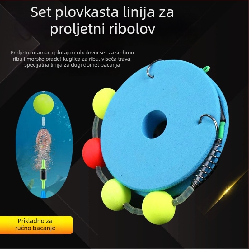 Set linije za ribolov grass carp, plivajuća PE linija s kuglastim plovanjem, 100 m, jedan udica, dugi domet bacanja