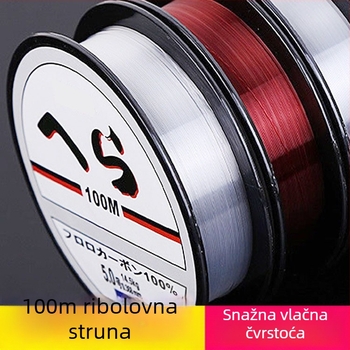 Najlon ribolovna linija 100 m, glavna linija i vedljina, prozirna s crvenim perlicama