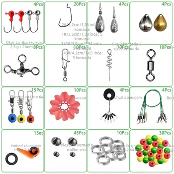 Set dodataka za ribolov, 187 komada, s Crank hooks, Space Beads i Split Rings — ABS materijal