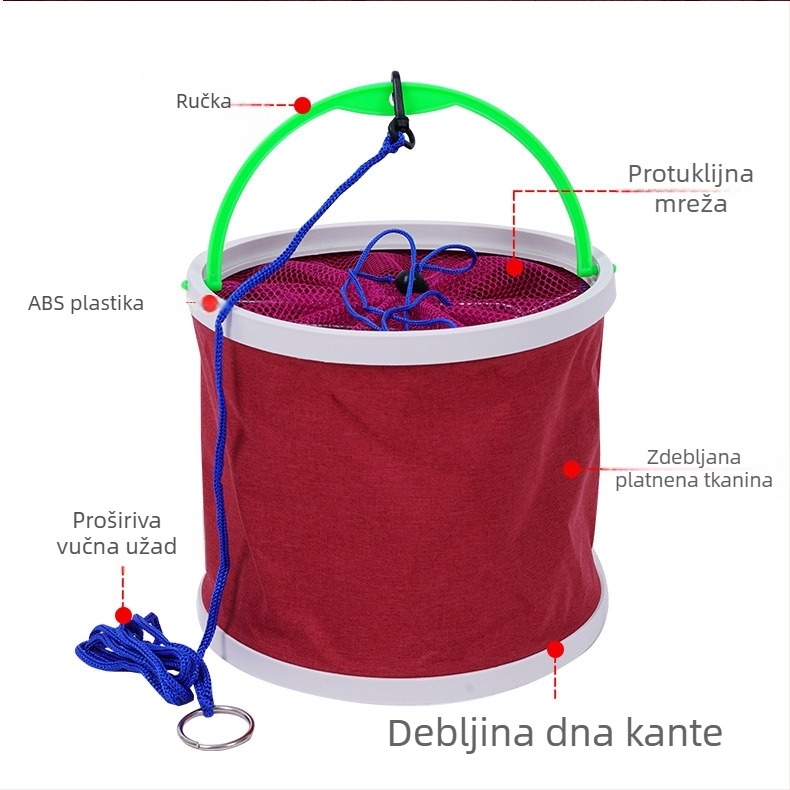 ABS sklopiva kanta za žive ribe s poklopcem i užetom, prenosiva kanta za ribolov