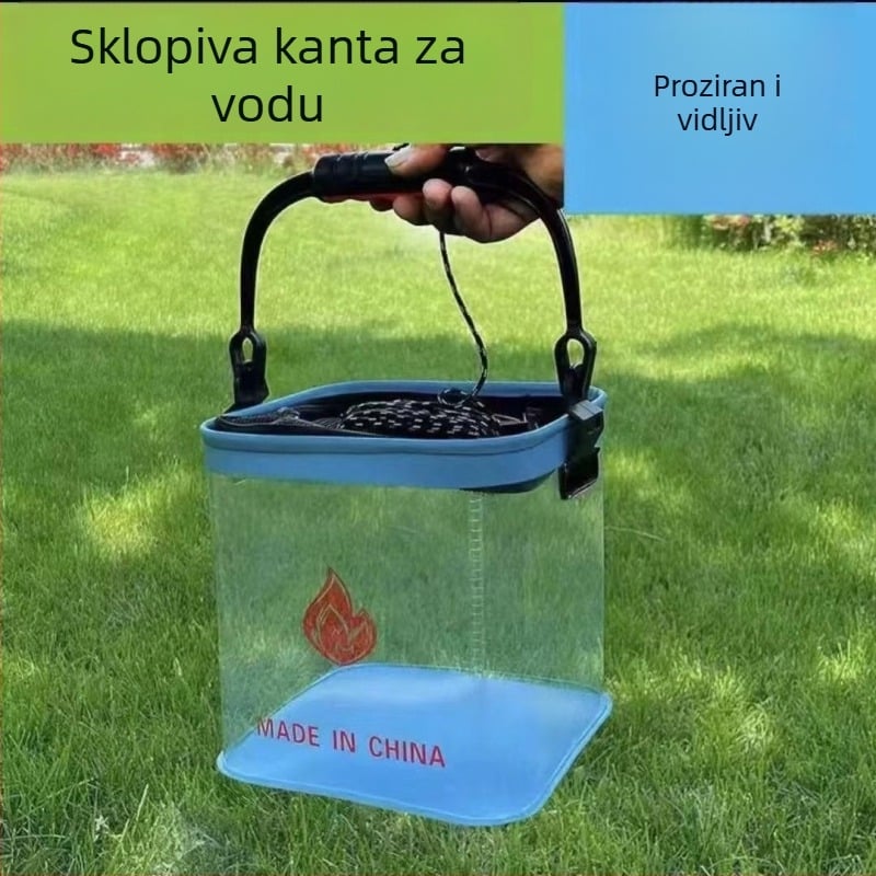 Proziran sklopivi kanta za ribolov, četvrtasti EVA kanta za žive ribe, otporna na padove, prijenosna kanta.