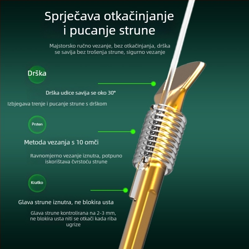 Qianli 25 cm kratka vodilica s dvostrukim kukama, već vezana, zlatne i crvene navlake
