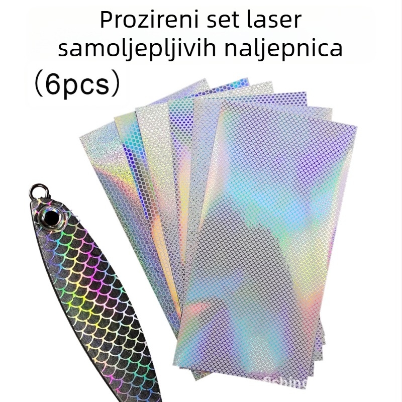 Prozirna laserska naljepnica, set od 6 komada, PVC materijal, marka FISHACKLE, licencirana privatna oznaka