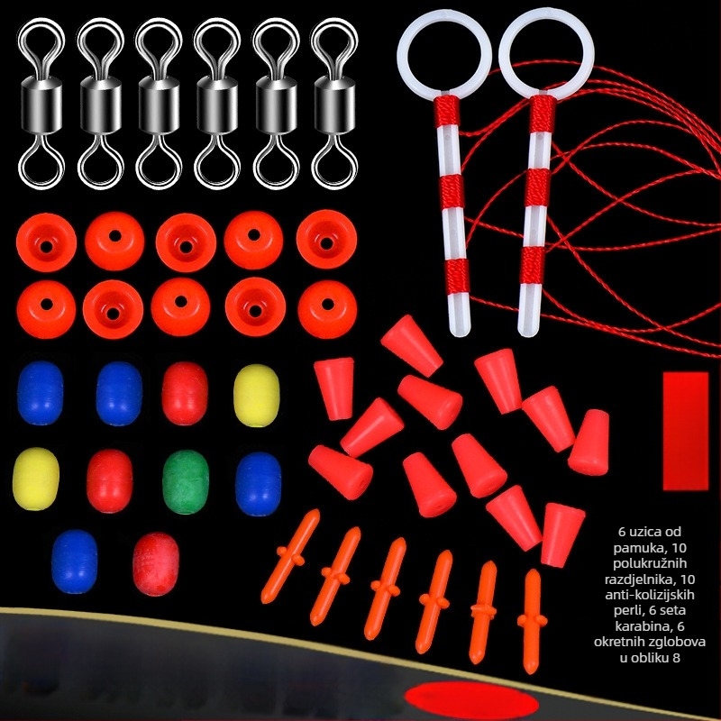 Set pribora za rock fishing – 5-u-1 oprema, komplet linije za morski ribolov, mali dodaci; Marka: Crossing High; Materijal: Plastika