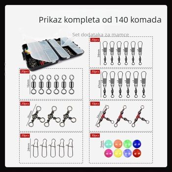 Set pribora za ribolov 140 kom - B-Type okretni spoj, trostruki okret, bead stopper; prijenosna kutija; Materijal: metal/ABS; Marke jsfun