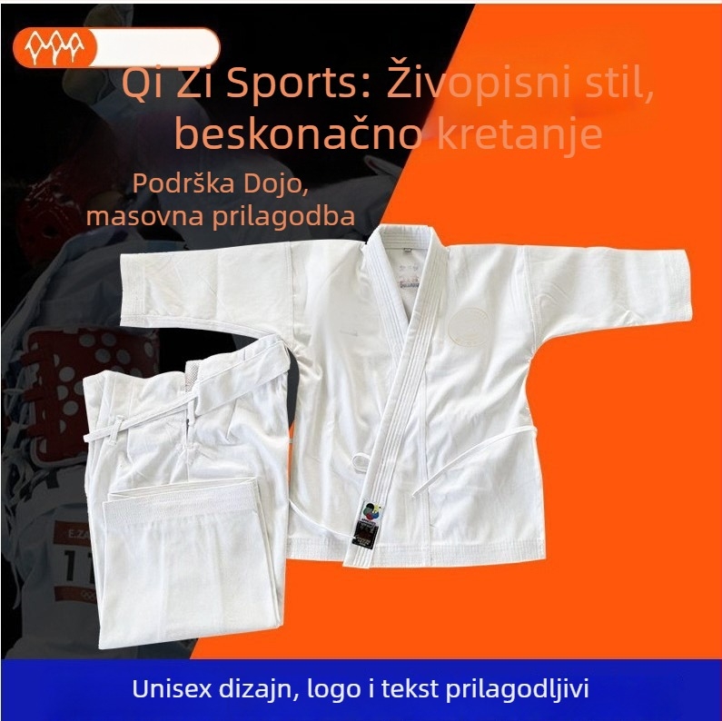 Dječji karate kostim, platno 10–12 oz, KATA stil, visok struk, vezenje