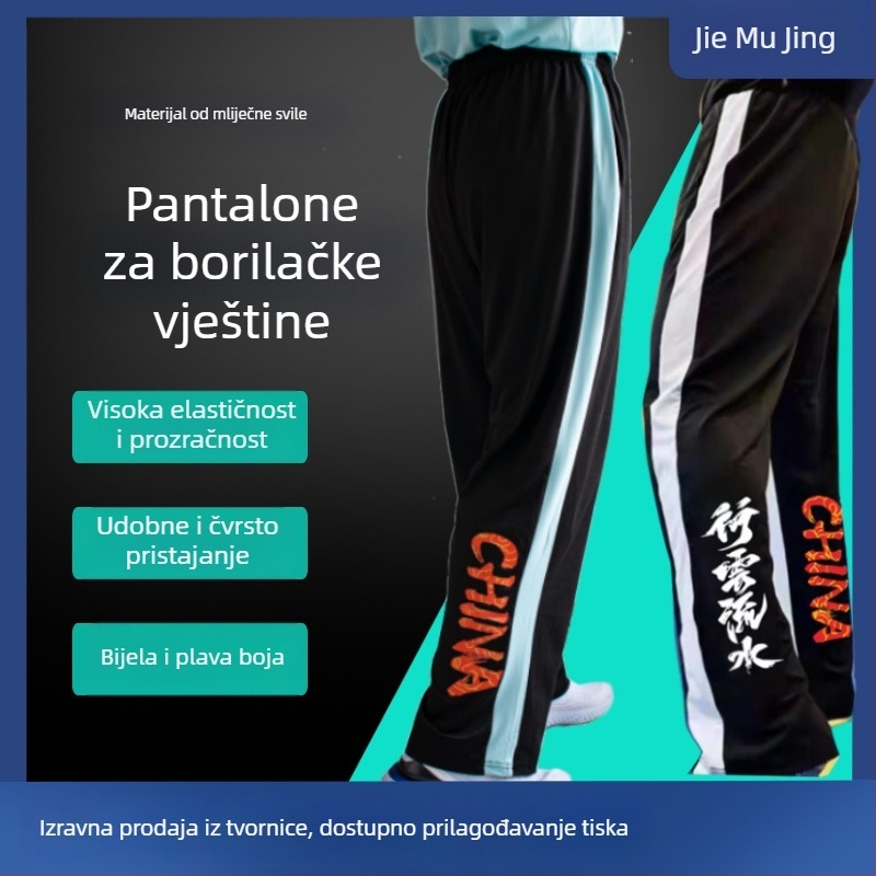 Tai Chi hlače za odrasle, unisex, visok elastičnost, ravni kroj, Milk Silk tkanina, 90% poliester, tolerancija 1–3 cm