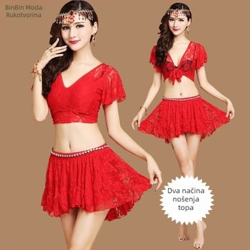 Set za orientalni ples s čipkom, ženski, kratka suknja, poliester 95%+, ljeto 2023