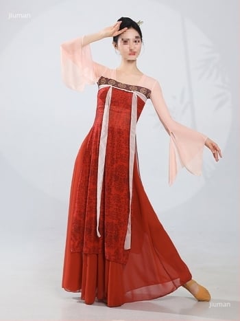 Unisex kostim za klasični ples Han-Tang s suknjom do prsa i tekućim tullom, tkanina Chenille sa Spandexom, sadržaj Spandex <30%, za narodne plesne izvedbe, proljeće 2025