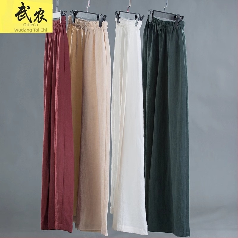 Pantalone Tai Chi od pamuka i lana, unisex, za odrasle, prozračne, ravnog kroja, dugačke, 50% lan