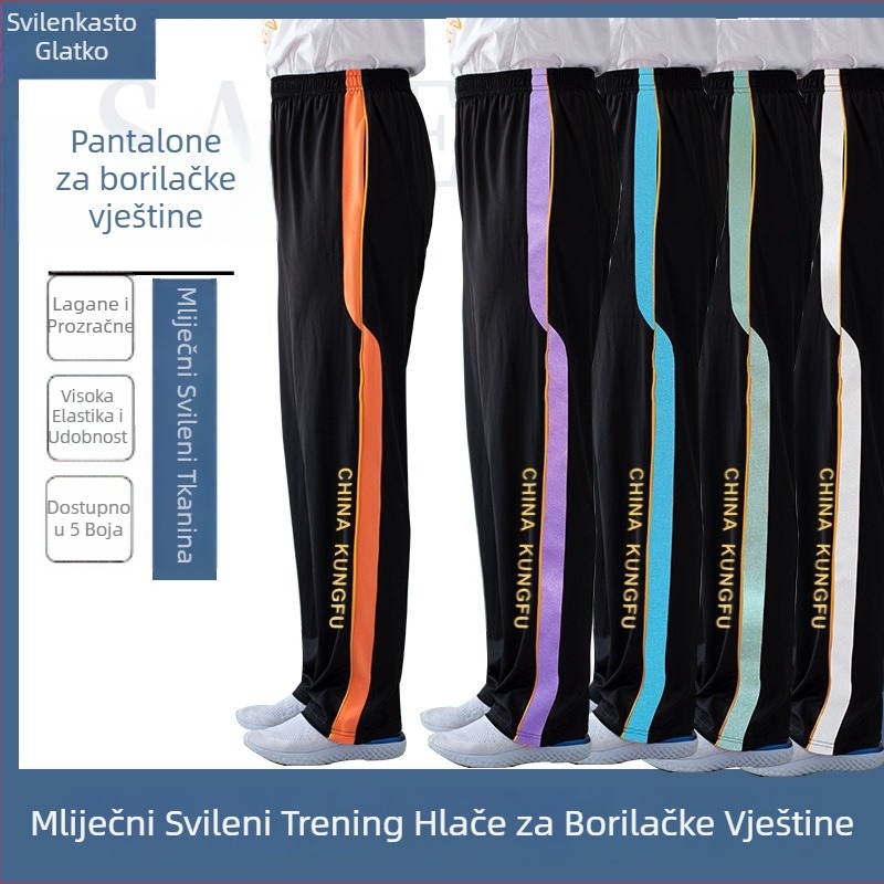Odrasle unisex hlače za trening borilačkih sportova s visokom elastičnošću, materijal milk-silk (poliestar 95%), ravni kroj