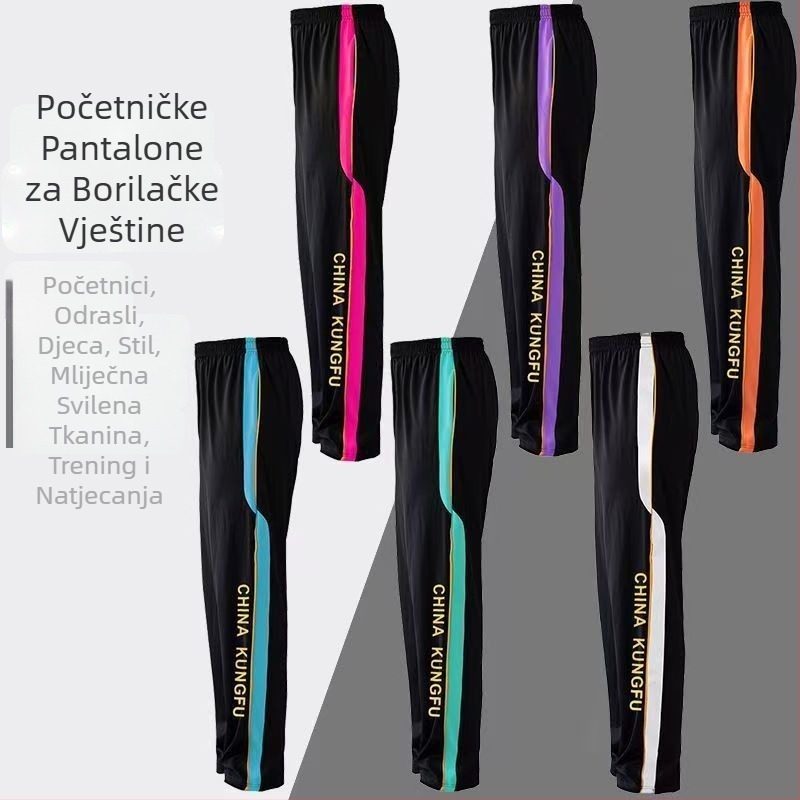 Odrasle unisex hlače za trening borilačkih sportova s visokom elastičnošću, materijal milk-silk (poliestar 95%), ravni kroj