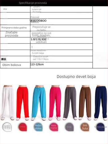 Tai Chi hlače, unisex, Ice Silk tkanina s elastanom, visoka elastičnost, drapiran kroj