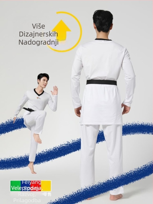 Taekwondo natjecateljski kostim – visoka elastičnost, Uzorak: Broken Flowers, Prilagođeno logo, 82% poliester / 18% elastan
