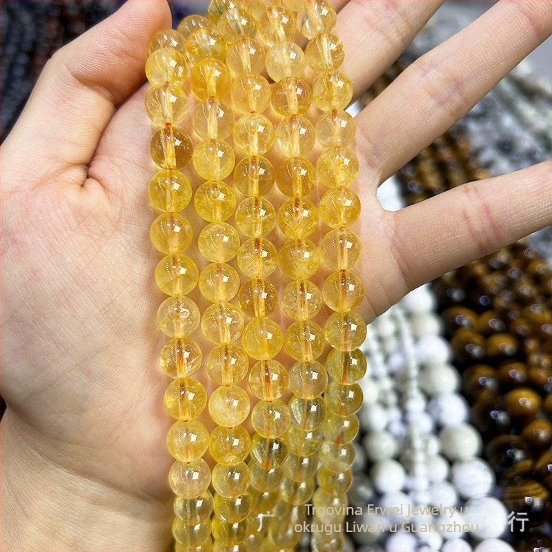 Citrin perle – Polirane okrugle slobodne perle za DIY nakit (Materijal: citrin; Vrsta: slobodne perle; Stil: okrugli; Obrada: poliranje)