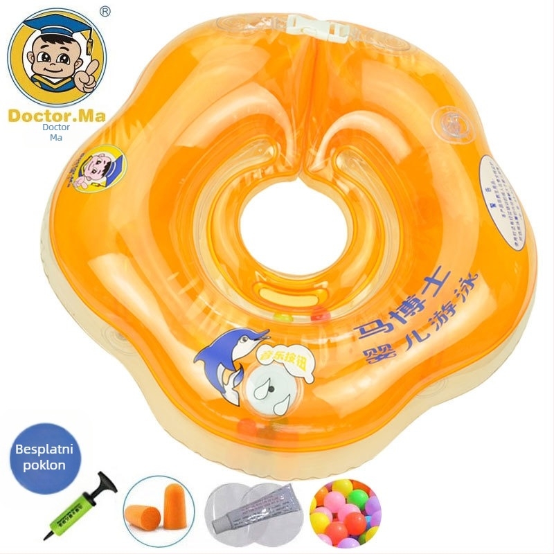 Dr. Ma Dječji plivački prsten s integriranim vratom – ekološki PVC, 0,35 mm debljina, karikirani uzorak