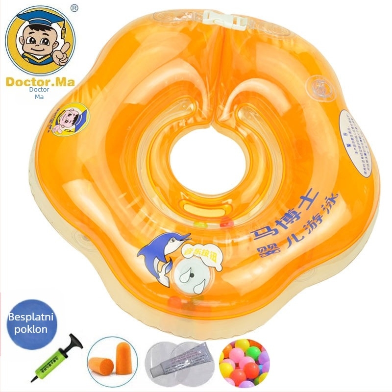Dr. Ma Dječji plivački prsten s integriranim vratom – ekološki PVC, 0,35 mm debljina, karikirani uzorak