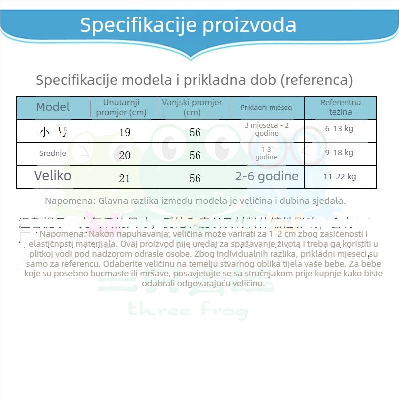 Three Frogs dječji plivački prsten s T-oblika sjedalom i podlaktni prsten za kupanje, za djecu 0–12 mjeseci i 3–6 godina