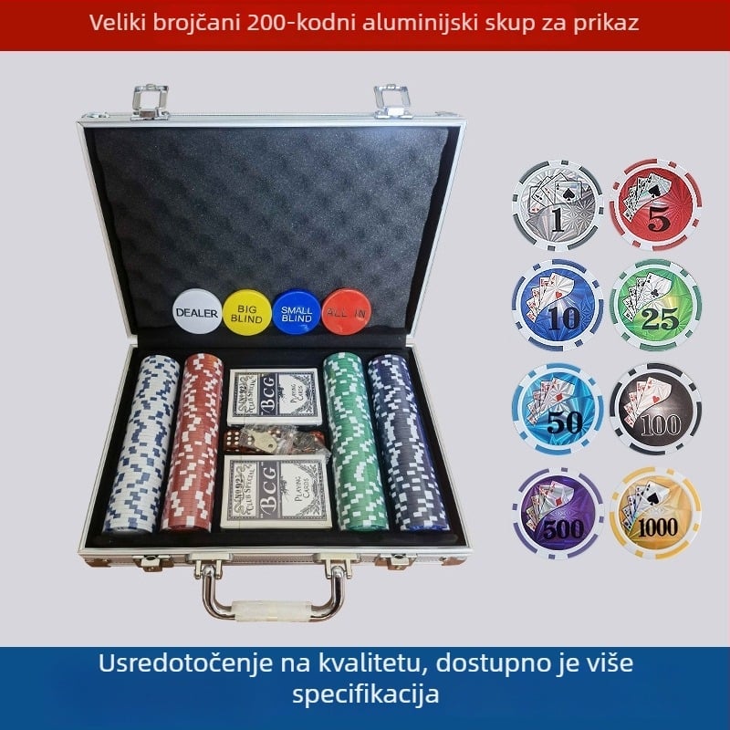 Set od 200 čipova za Baccarat, Mahjong, Domino i Texas Hold\'em, ABS/PP, prilagodljivo, za šah i karte igre