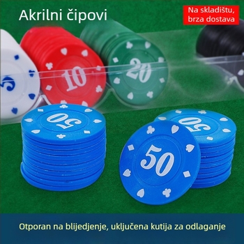 Casino čipovi - ABS materijal, 100 kom u kutiji, 20 kom u rolni, višekamern kalup, pokretni kalup