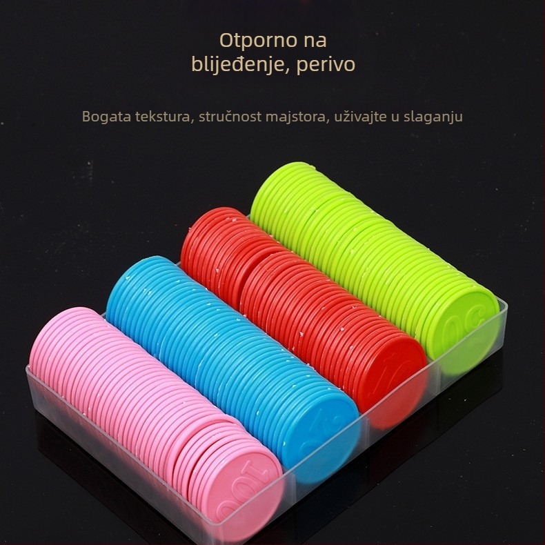 Plastični čipovi za igre, kutija 160 komada, za šah i igre s kartama, Chip Box marka, 37-denominacija