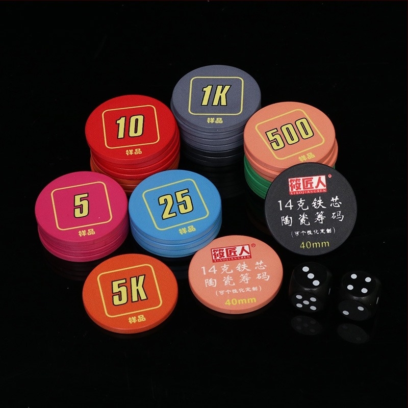 Keramički poker žeton s čeličnim jezgrom za Texas Hold’em – žetoni za dvoranu igara s nominalnim novčićima