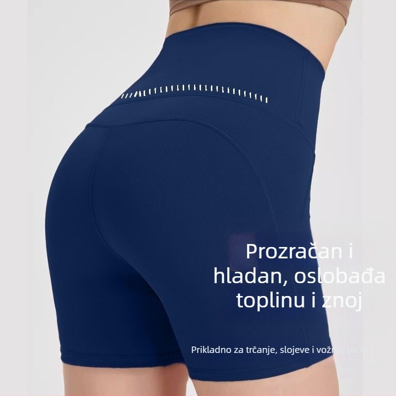 Šort za jogu visokog struka za žene, lagani ljetni model, podizanje bokova, kontrola trbuha, najlon 80%, duljina ¼, uski kroj, SINWISS, ljeto 2025