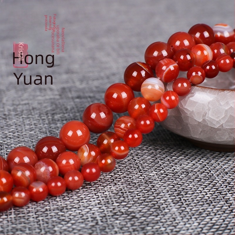 Agatne slobodne perle za DIY nakit – kružne perle s prugastim uzorkom, brušene i polirane, novi kineski stil