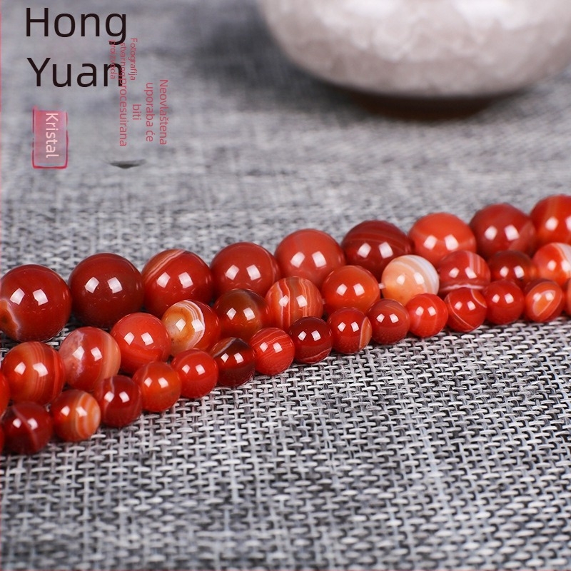 Agatne slobodne perle za DIY nakit – kružne perle s prugastim uzorkom, brušene i polirane, novi kineski stil