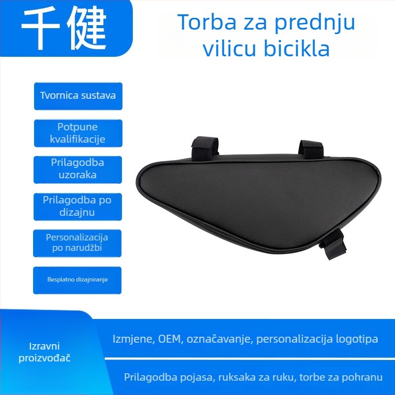 Prilagođena trokutna torbica za bicikl za prednji okvir – vodootporna, skladištenje, prilagodljiva kapaciteta, prilagođeni model, bez unutarnje podstavke, šifra proizvoda QJ-2-007
