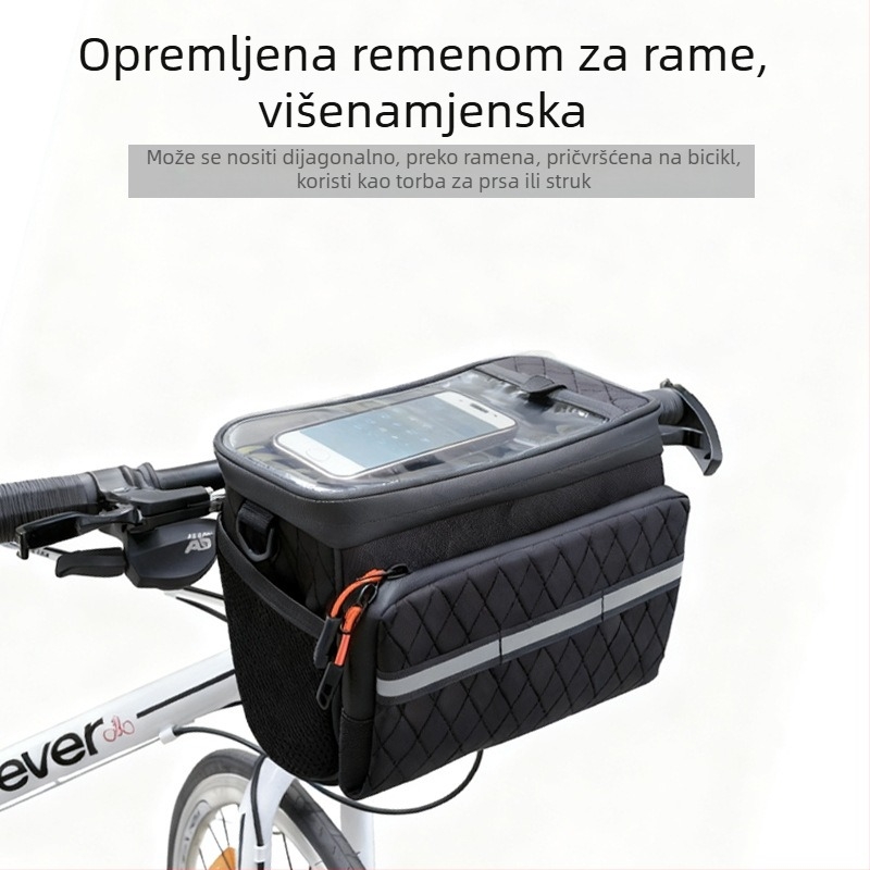 Torba za prednju stranu bicikla, velika kapaciteta, s naramenicom, vodootporna, reflektirajuća, višefunkcionalna