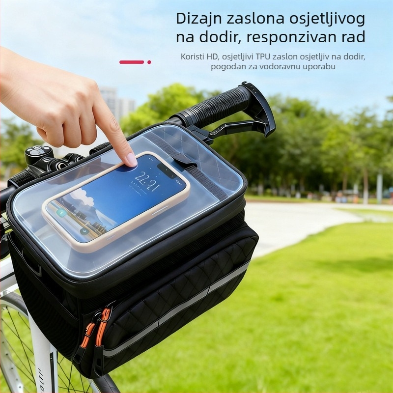 Torba za prednju stranu bicikla, velika kapaciteta, s naramenicom, vodootporna, reflektirajuća, višefunkcionalna